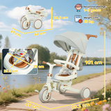 5-in-1 Kids Trike with Adjustable Backrest & Removable Canopy – Foldable Push Tricycle, 12-36 Months, Cream White