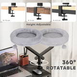 PawHut Cat Bed for Desk with 360° Rotation, Adjustable Clamp-On Cat Hammock Nest & Teaser Ball, Grey