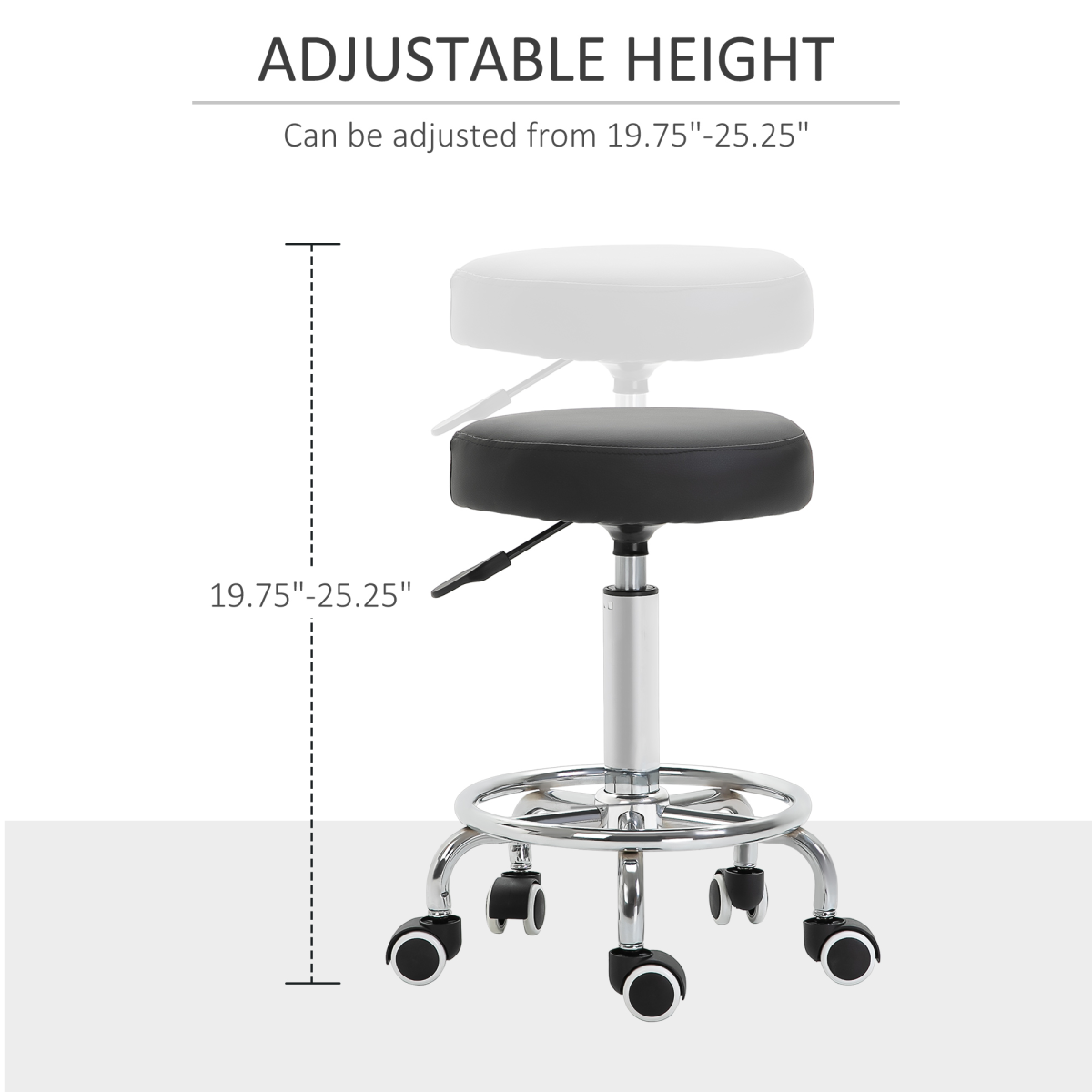 Outsunny Adjustable Salon Stool with PU Leather Seat and Footrest – Backless Saddle Stool on 5 Castors