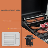 Outsunny 3 Burner Gas BBQ Grill Trolley with Warming Rack, Storage Cabinet & Piezo Ignition