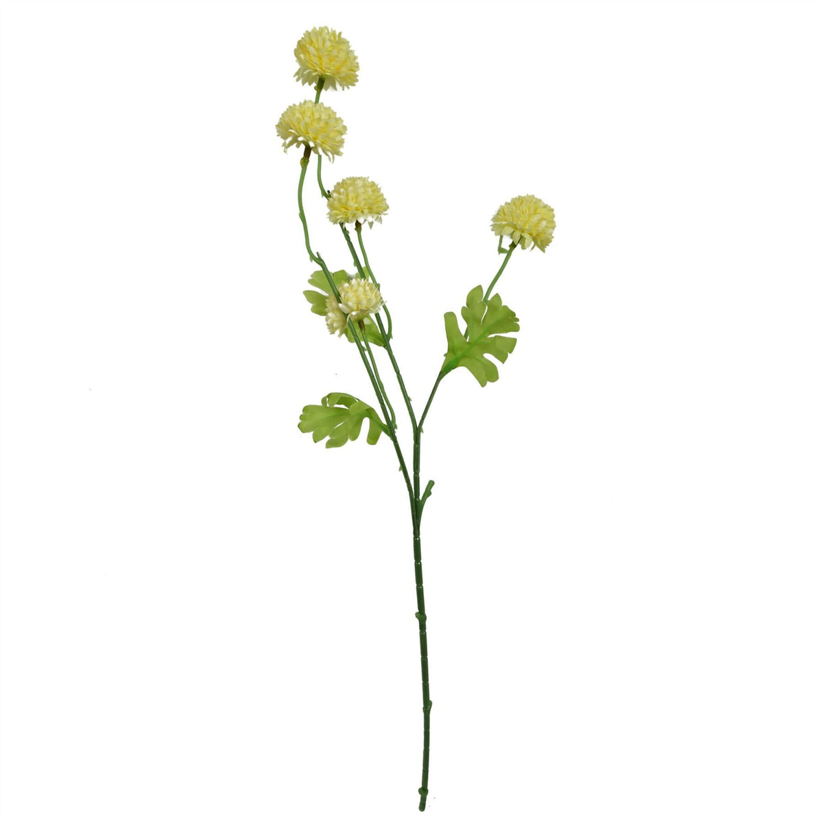 Leaf Dahlia Pompom Artificial Flower Stem with Five Blooms and Wired Stem – 50cm Home Decor, Yellow