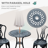 Outsunny 3-Piece Cast Aluminium Bistro Set with Parasol Hole – Garden Table & 2 Chairs for Patio