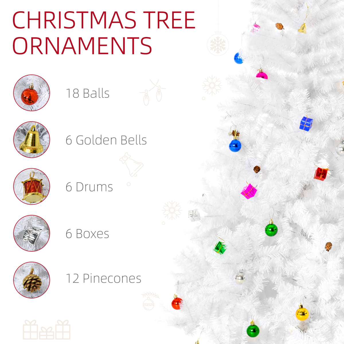 HOMCOM 6ft Artificial Snow Christmas Tree with Metal Stand and Decorations – Elegant Faux White Tree