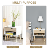 HOMCOM Bedside Table with Drawer and Open Shelf – Modern Nightstand and Side Table with Solid Wood Legs