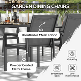 Outsunny 7-Piece Garden Dining Set with Tempered Glass Table and 6 Mesh Chairs – Patio Furniture, Grey