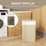 Bamboo Laundry Hamper Cabinet with Removable Lid and Detachable Bag – 72L Storage Basket, Natural Wood Finish