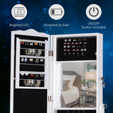 Floor-Standing Mirrored Jewellery Armoire with Lock & LED Light – Full-Length Mirror Cabinet, White