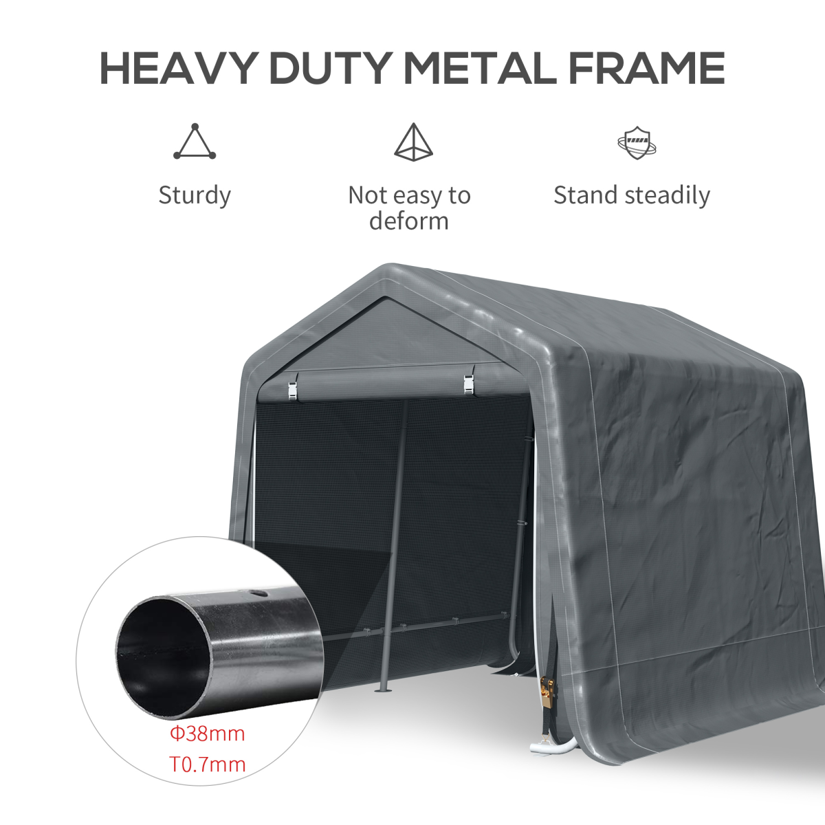 Outsunny Heavy Duty Garden Storage Tent, 2.8 x 2.4 x 2.4m – Bike and Tool Shelter, Dark Grey