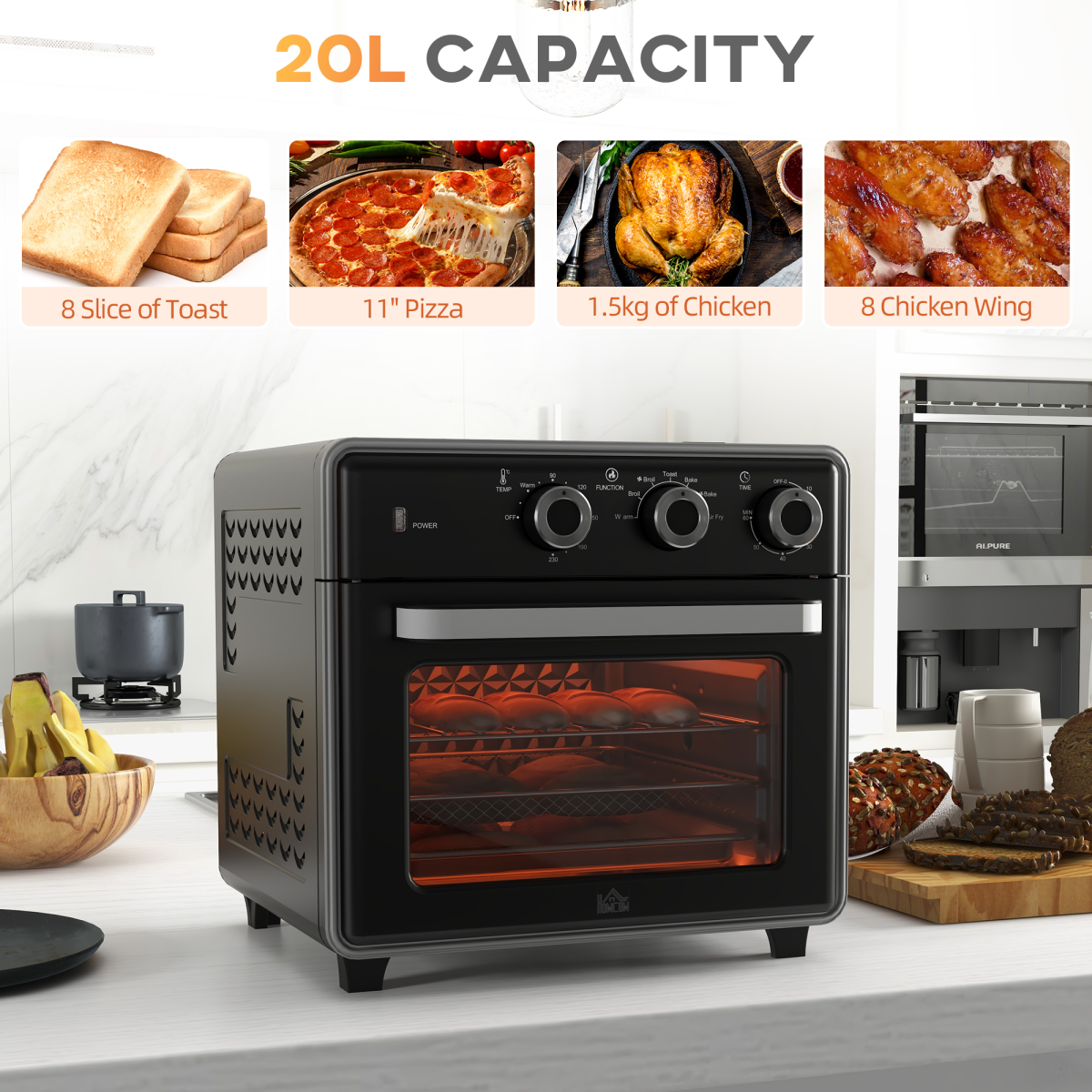 HOMCOM 20L Air Fryer Oven with 7 Functions, 1400W Countertop Convection Mini Oven – Black