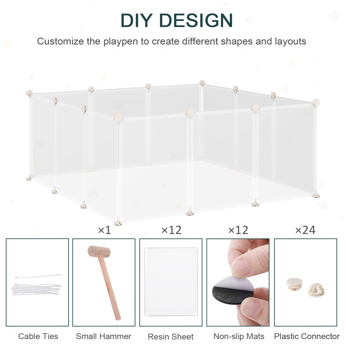 Pawhut 12-Panel DIY Small Animal Playpen with Connectors – Indoor Cage for Rabbits, Chinchillas & Guinea Pigs