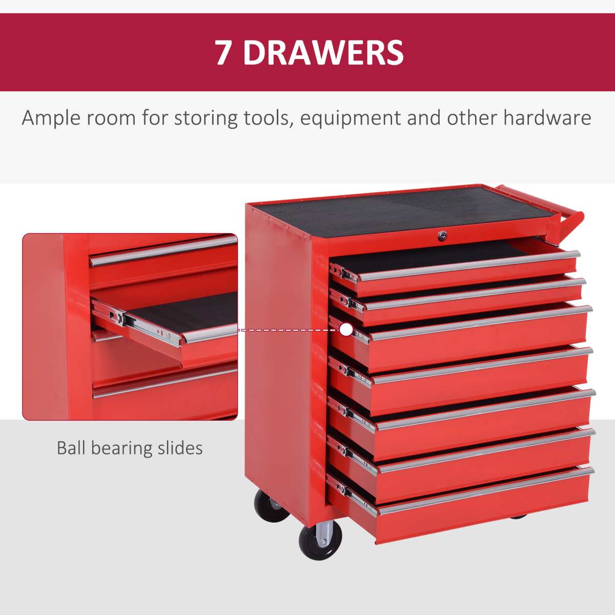 DURHAND 7-Drawer Rolling Tool Cabinet with Top Storage Compartment – Steel Workshop Chest, Red