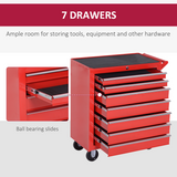 DURHAND 7-Drawer Rolling Tool Cabinet with Top Storage Compartment – Steel Workshop Chest, Red