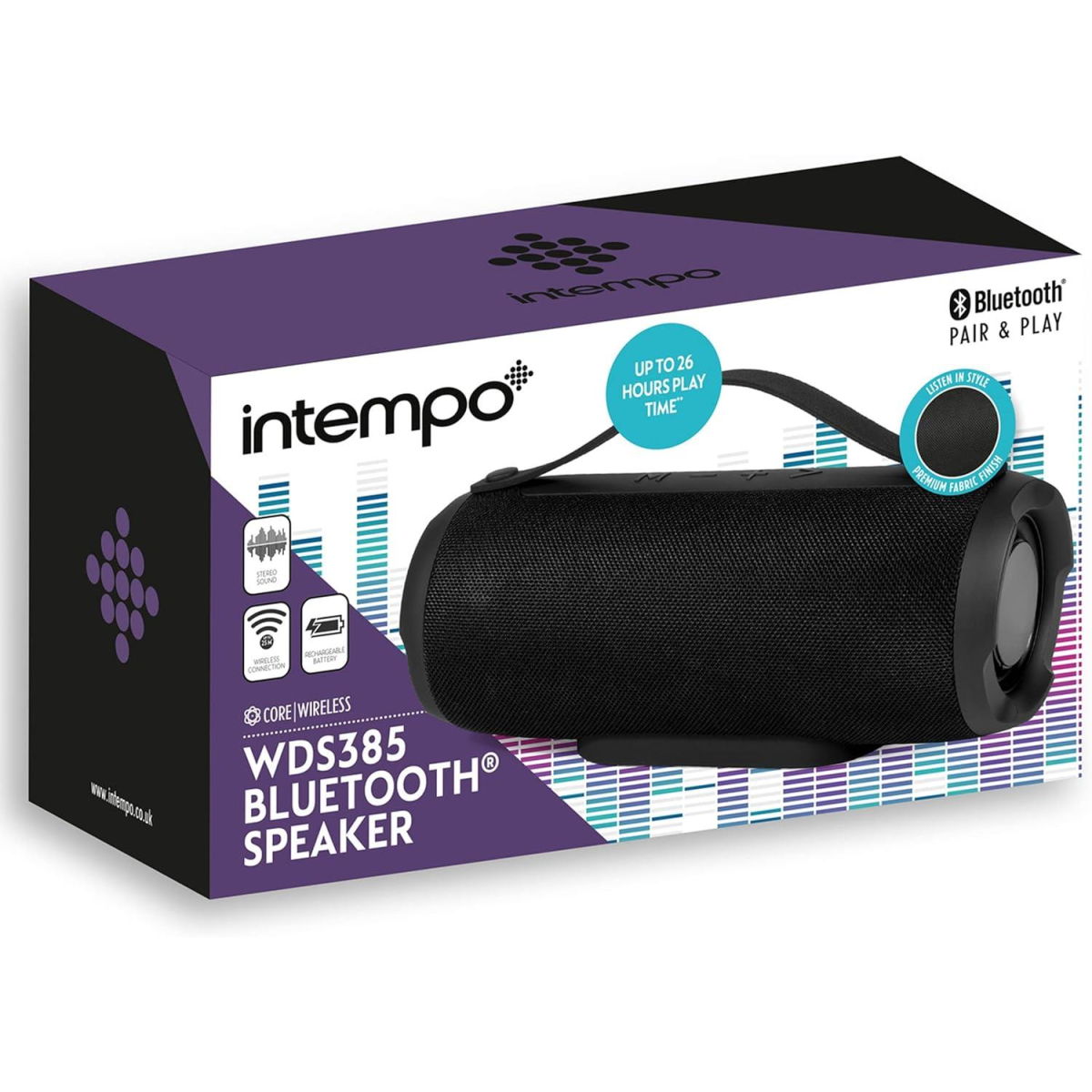 Intempo WDS 385 Bluetooth Speaker with 25m Range & 26 Hours Playtime – Black Fabric Finish