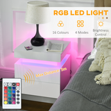 HOMCOM White High Gloss Bedside Table with LED Light Strip and 2 Drawers – Bedroom Nightstand with Storage