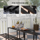 Outsunny 3 Piece Metal Garden Table & Bench Set, Seats 4 – Reinforced Slatted Patio Dining Furniture, Black