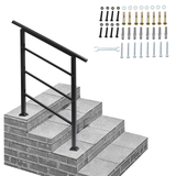Wrought Iron Handrail for Outdoor Steps, Fits 1 to 3 Steps – Black Powder-Coated Rail with Installation Kit