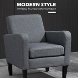 HOMCOM Linen-Look Curved Accent Armchair with Thick Cushion & Solid Wood Legs – Living Room Chair, Grey