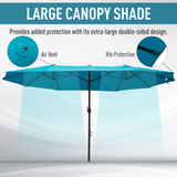 Outsunny 4.6m Double Canopy Patio Umbrella Parasol with Crank Lift, 12 Ribs – Garden Sun Shade without Base, Blue