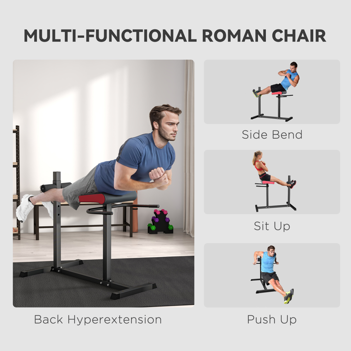 SPORTNOW Back Extension Roman Chair with 6 Leg Roller Positions – Back, Abdominal & Glute Training for Home Gym