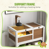 PawHut Wooden Tortoise House with Run, Hide Box, Basking Area, Shelf & Lamp Holder – Reptile Habitat, Brown