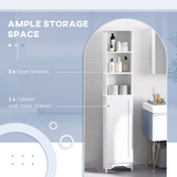 HOMCOM 6-Tier Tall Bathroom Storage Cabinet with Shutter Door – Slim Narrow Unit, White