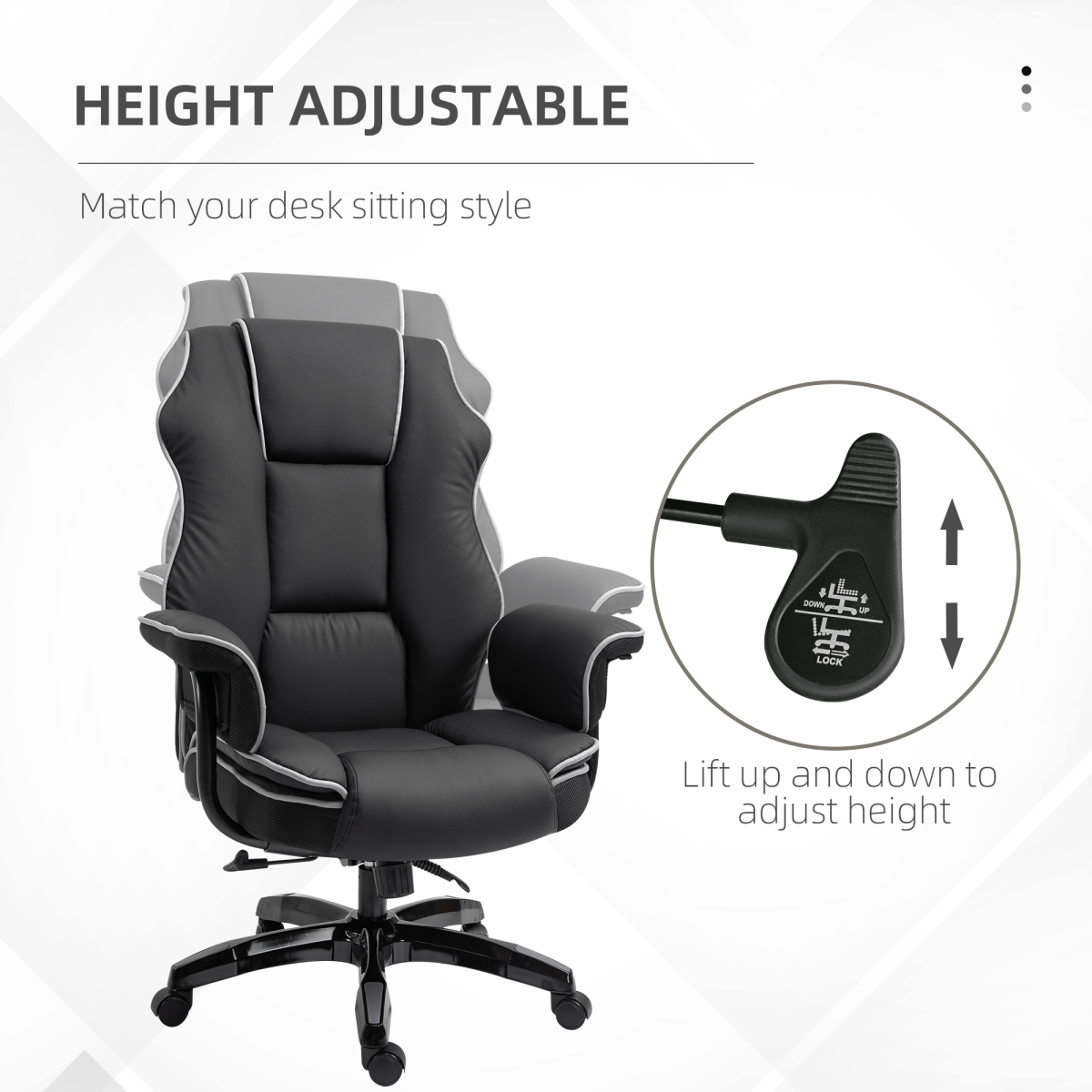 Piped PU Leather High Back Gaming Office Chair with 150° Recline & Rocking Function – Home Office Chair, Black