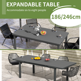Outsunny Extending Outdoor Garden Table for 6–8 with Tempered Glass Top & Aluminium Frame – Patio Dining, Charcoal Grey