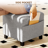 HOMCOM Small Square Ottoman Footstool with Padded Seat & Side Pocket – Footrest, Extra Seating, Light Grey