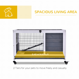 PawHut Indoor Two-Floor Wooden Rabbit Hutch with Wheels, Ramp & Pull-Out Tray – Guinea Pig Cage