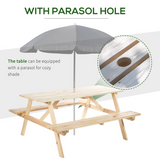 Outsunny 4-Seater Wooden Picnic Table Set with Parasol Cutout, Hand-Finished Fir Wood – Pub-Style Seating