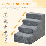 PawHut Portable Dog Stairs with Washable Plush Cover – Pet Steps for High Beds and Sofas, Light Grey