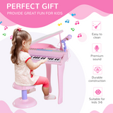 HOMCOM 37 Key Kids Electronic Mini Piano with Microphone & Stool – Musical Toy for Ages 3-6, Pink