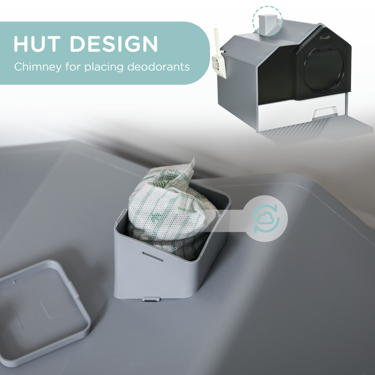 PawHut Hooded Cat Litter Tray with Scoop, Pull-Out Drawer Pan, Carry Handle & Deodorant Chimney – Hut Design