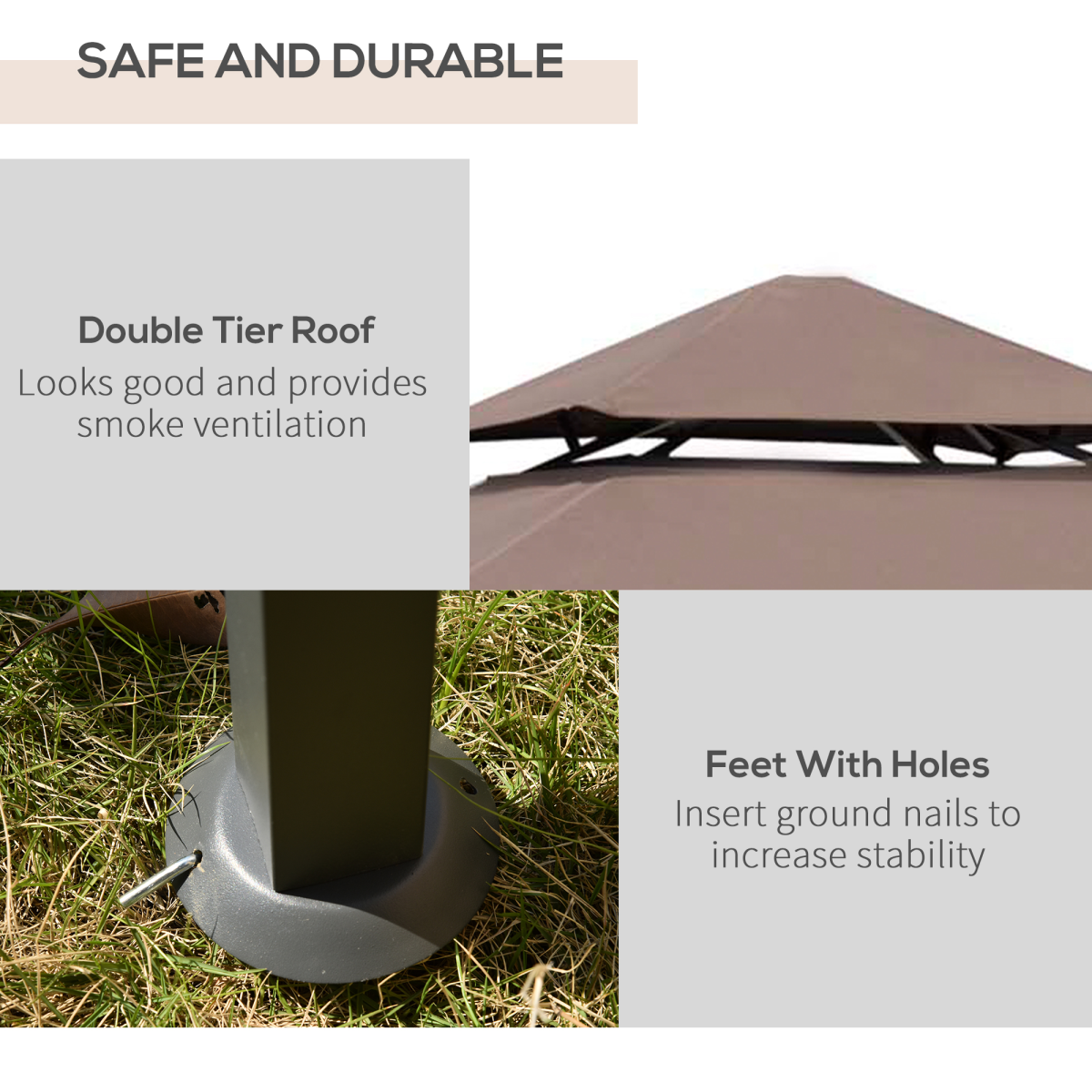 Outsunny 8ft Double-Tier Gazebo Grill Canopy with Side Shelves – BBQ Shelter Tent, Coffee
