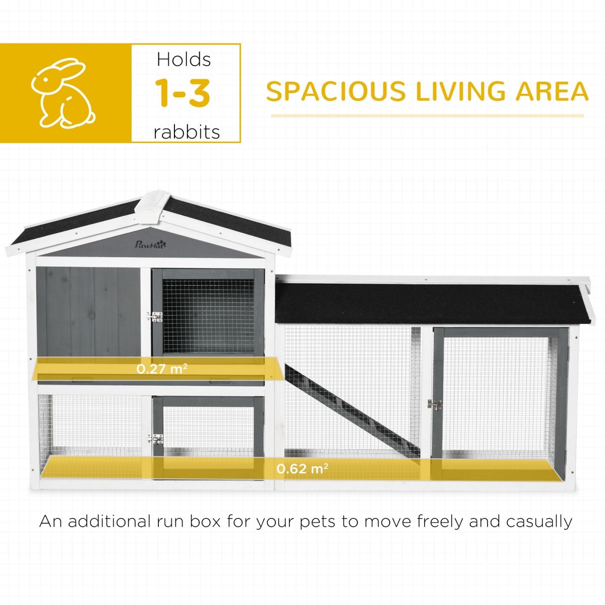 Pawhut Two-Tier Wooden Rabbit Hutch with Run Box, Slide-Out Tray & Ramp – Outdoor Small Animal House