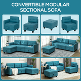 HOMCOM Convertible Modular Sectional Sofa with Built-In Storage – L-Shape Family Seating, Light Blue