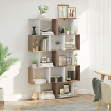 HOMCOM 5-Tier S-Shape Display Bookcase with Anti-Tipping Design – Freestanding Shelving Unit, Natural