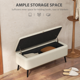 HOMCOM Linen Fabric Storage Ottoman Bench with Slim Steel Legs – Footstool & Seat with Under-Seat Storage, Cream White