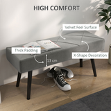 HOMCOM Velvet-Feel End of Bed Bench with Steel Legs – Upholstered Bedroom, Hallway or Window Seat, Grey