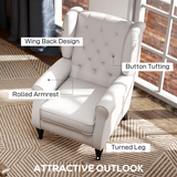 HOMCOM Retro Tufted Club Armchair with Piped Arms and Solid Wood Legs – Accent Chair, Cream White Fabric