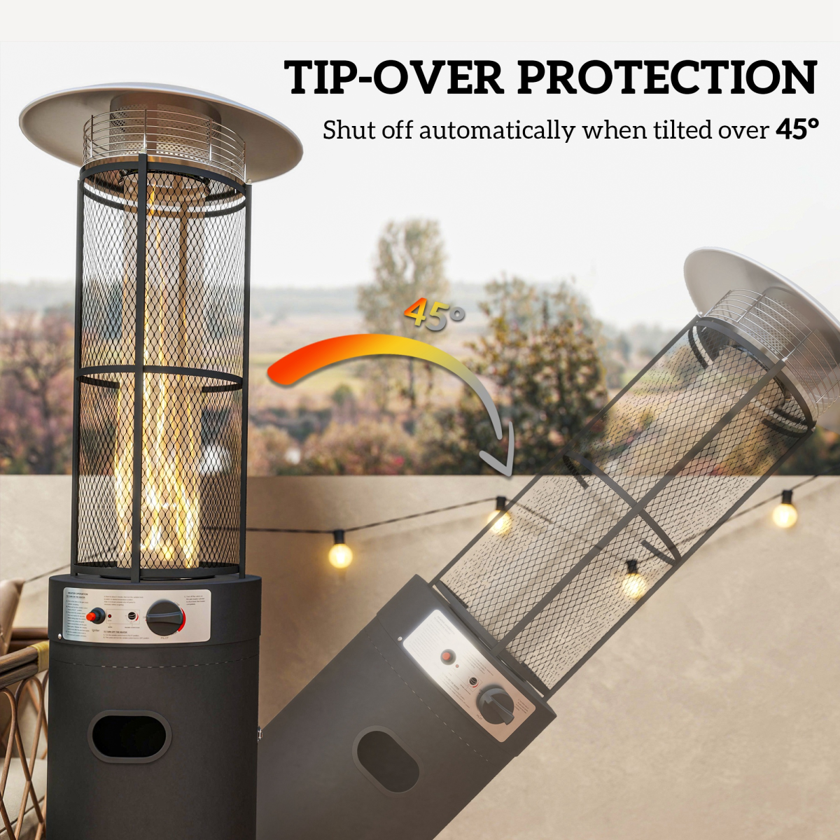 Outsunny 11 KW Gas Patio Heater with Tip-Over Switch, Wheels & Tank Room – Outdoor Propane Heater, Black