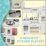 HOMCOM Luxury Kids Kitchen Playset with Accessories, Sink, Cooker & Water Dispenser – Role Play, White