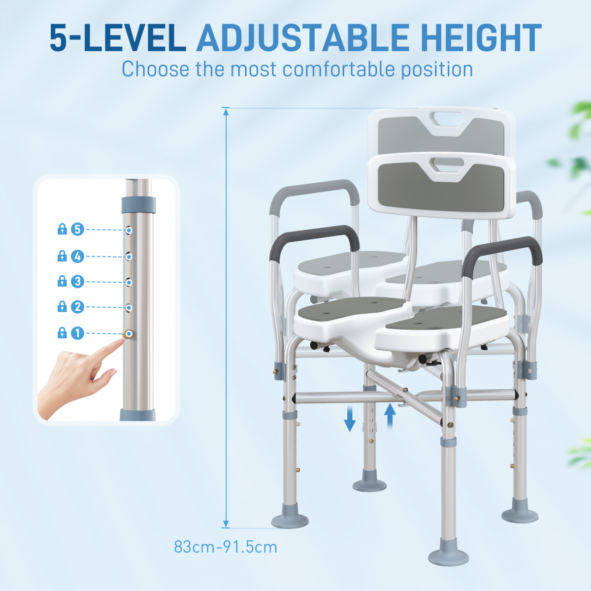 HOMCOM Shower Stool with Padded Seat, Drainage Holes & Aluminium Frame – 136kg Capacity, Adjustable Height