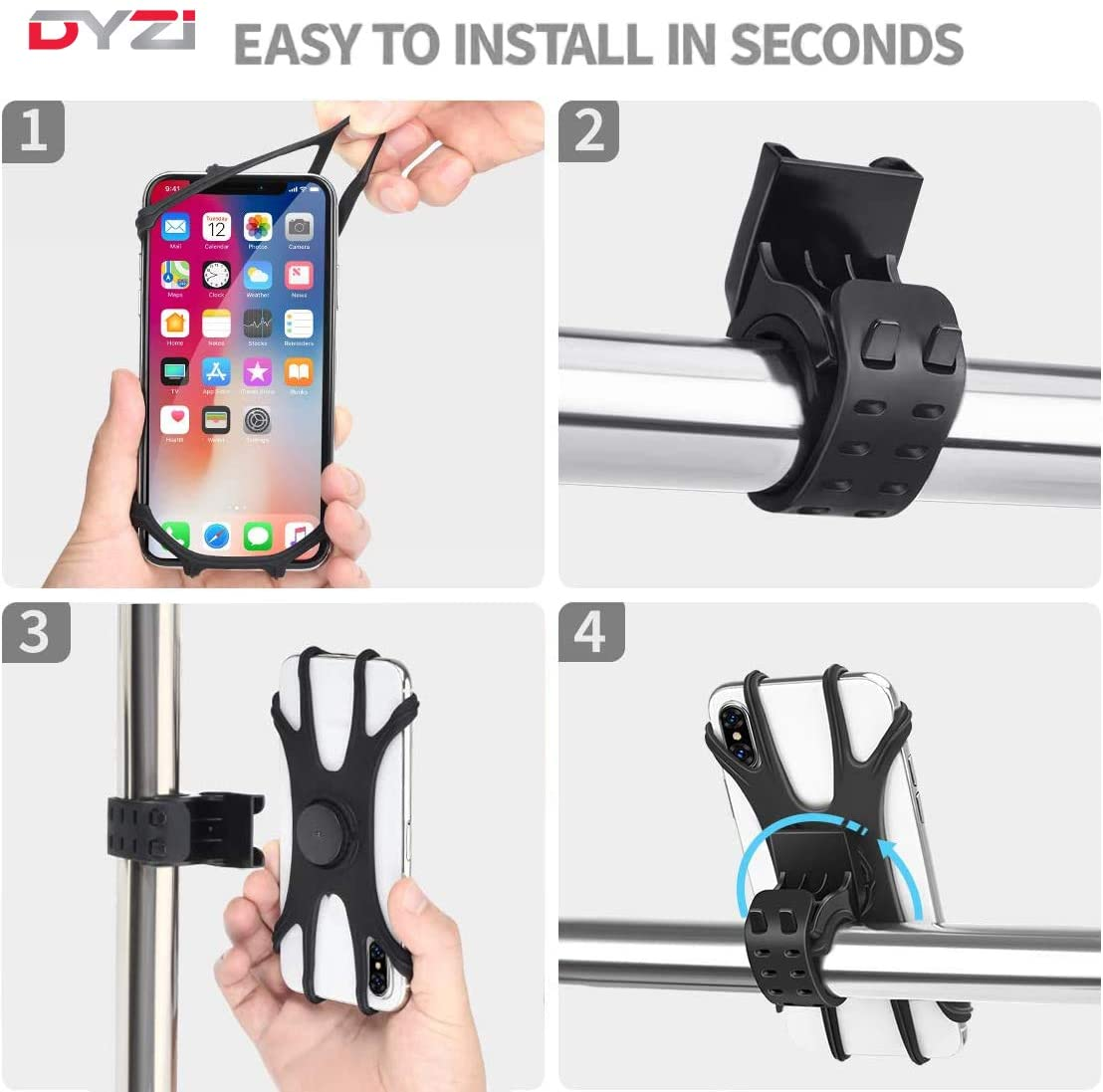 DYZI Detachable Bike Phone Holder with 360° Rotation and Anti-Slip Silicone Clip – Fits Phones 4–6.5 Inch