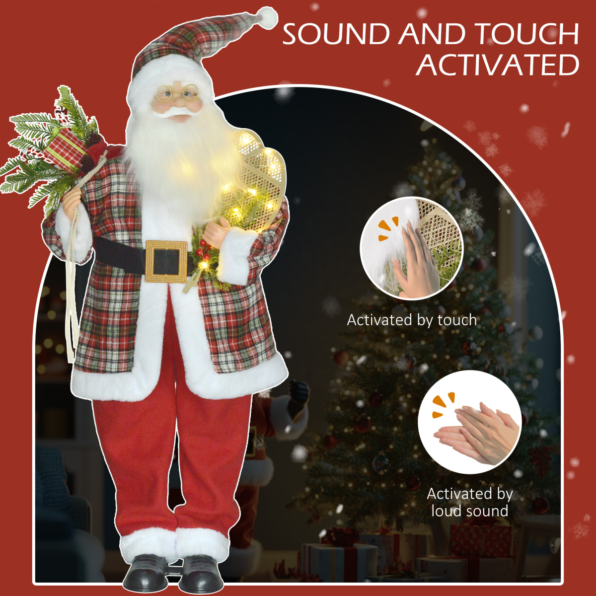 HOMCOM 133cm Animated Santa Claus with Sound-Activated Festive Music – Freestanding Christmas Decoration