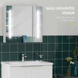 kleankin LED Illuminated Bathroom Mirror Cabinet with Touch Switch – Wall-Mounted Storage, Mirrored Doors