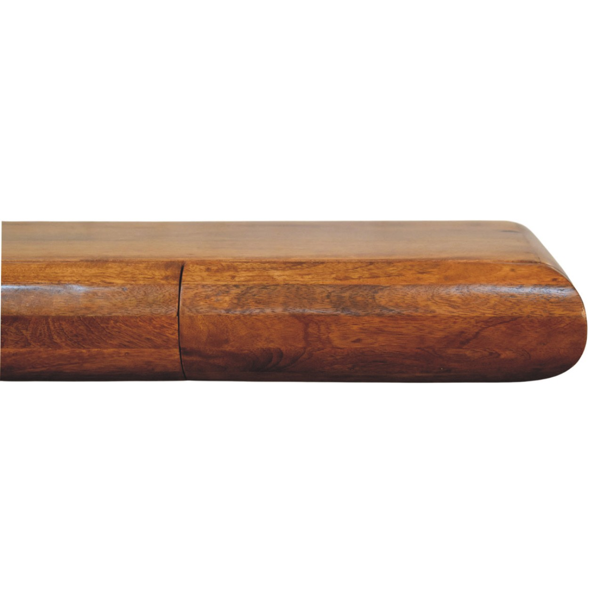 Artisan Furniture Solis Solid Mango Wood Wall-Mounted Console with Hidden Drawers – Curved Edge, Amber Oak