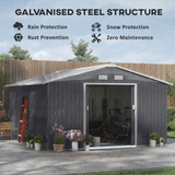 Outsunny 13 x 11FT Galvanised Steel Garden Shed with Sliding Double Door, Ventilation & Floor Foundation, Grey