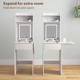 HOMCOM Compact Dressing Table with LED Lighted Mirror, Drop Leaf, Open Shelves & Drawer – White