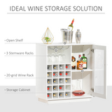HOMCOM White Sideboard Wine Cabinet with Glass Door, 20-Bottle Rack & Glass Rack